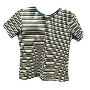 YOUTH/JUNIORS Y2K VELVET GREEN STRIPED BABY TEE SIZE 12/14‎ OR ADULT XS